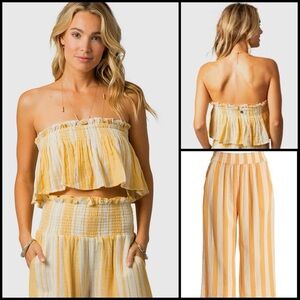 Rip Curl Seaside Stripe Badeau Top Double Weave Gauze Wide Leg Pant Beach Set S